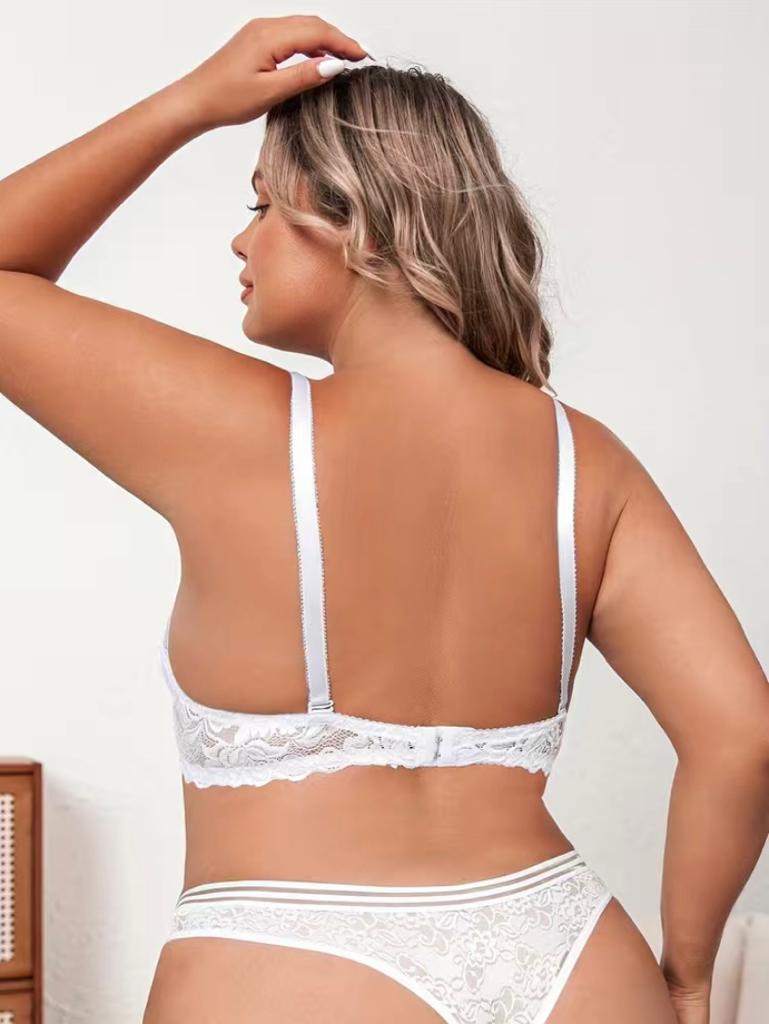 Plus Size Sexy Bra, Damen Plus Floral Jacquard Kontrast Spitze Vollständige Abdeckung